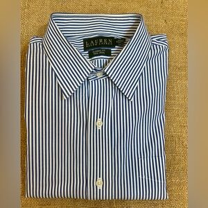 Ralph Lauren Men's Blue and White Striped Dress Shirt